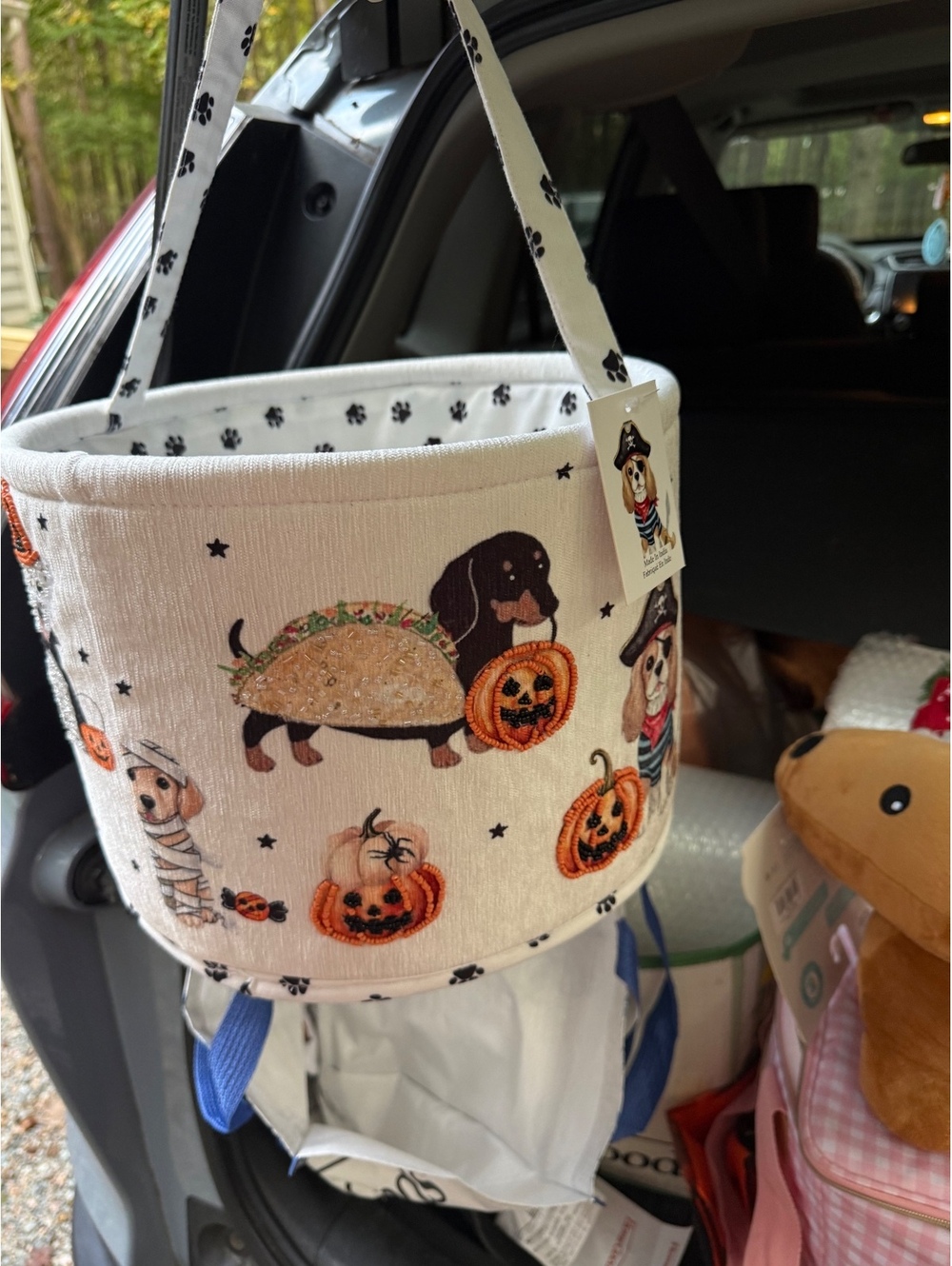 Halloween Dog Themed Fabric Hanging Basket